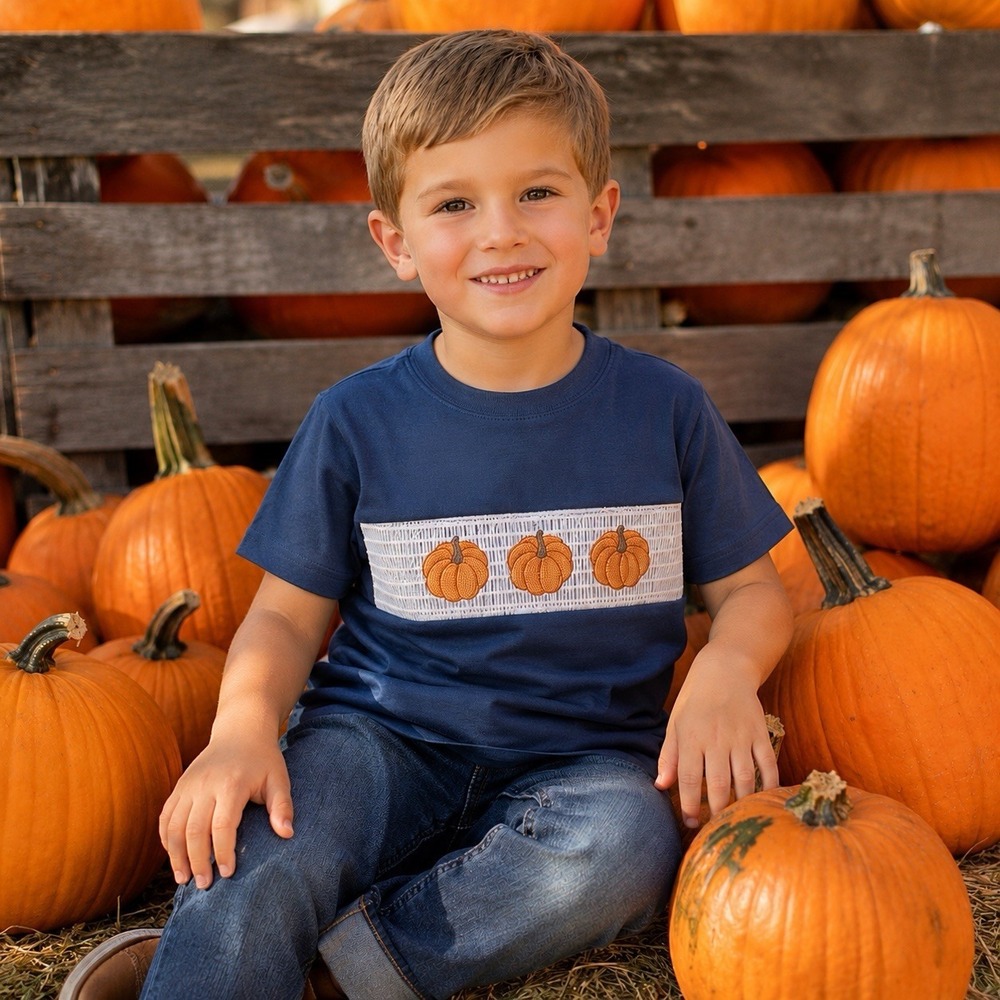 Pumpkin Patch Photo Boys 6 Thanksgiving Fall Smocked Shirt Harvest Festival Cute